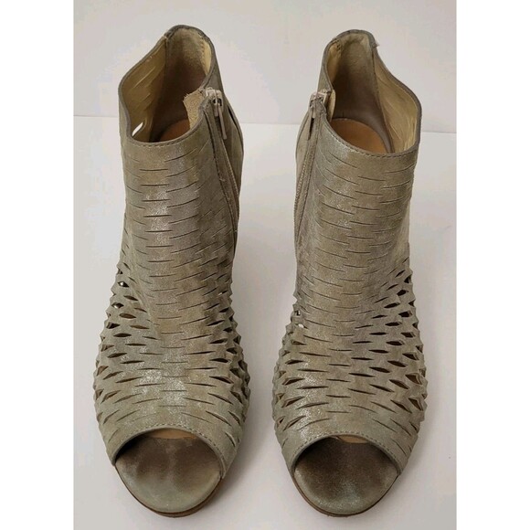 PAUL GREEN Tacey Peep Toe Bootie Womens 8.5 UK 6 Metallic Beige Leather Cut Out - Picture 2 of 11